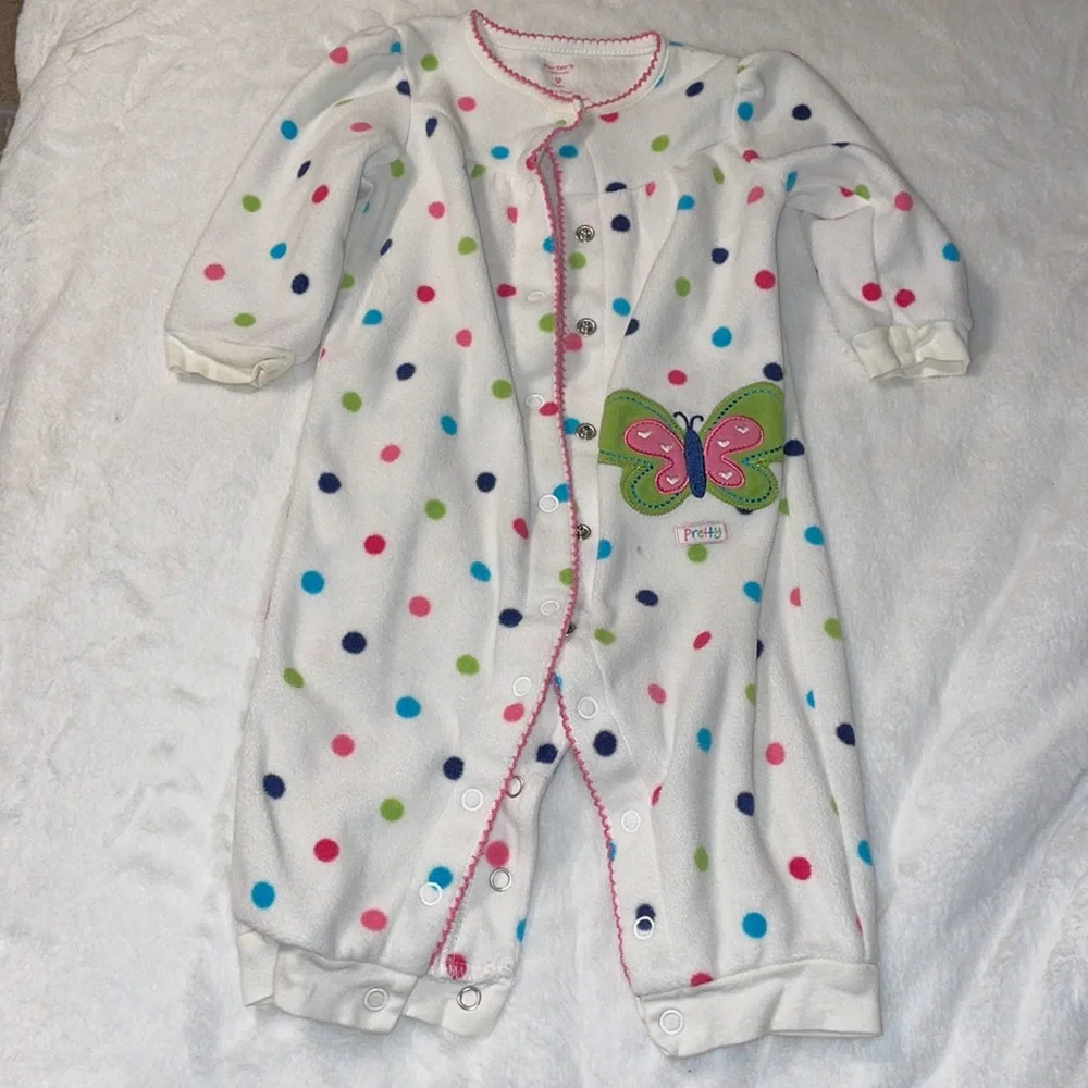 Carter’s size 9 month, onesie, butterfly, and polkadots white